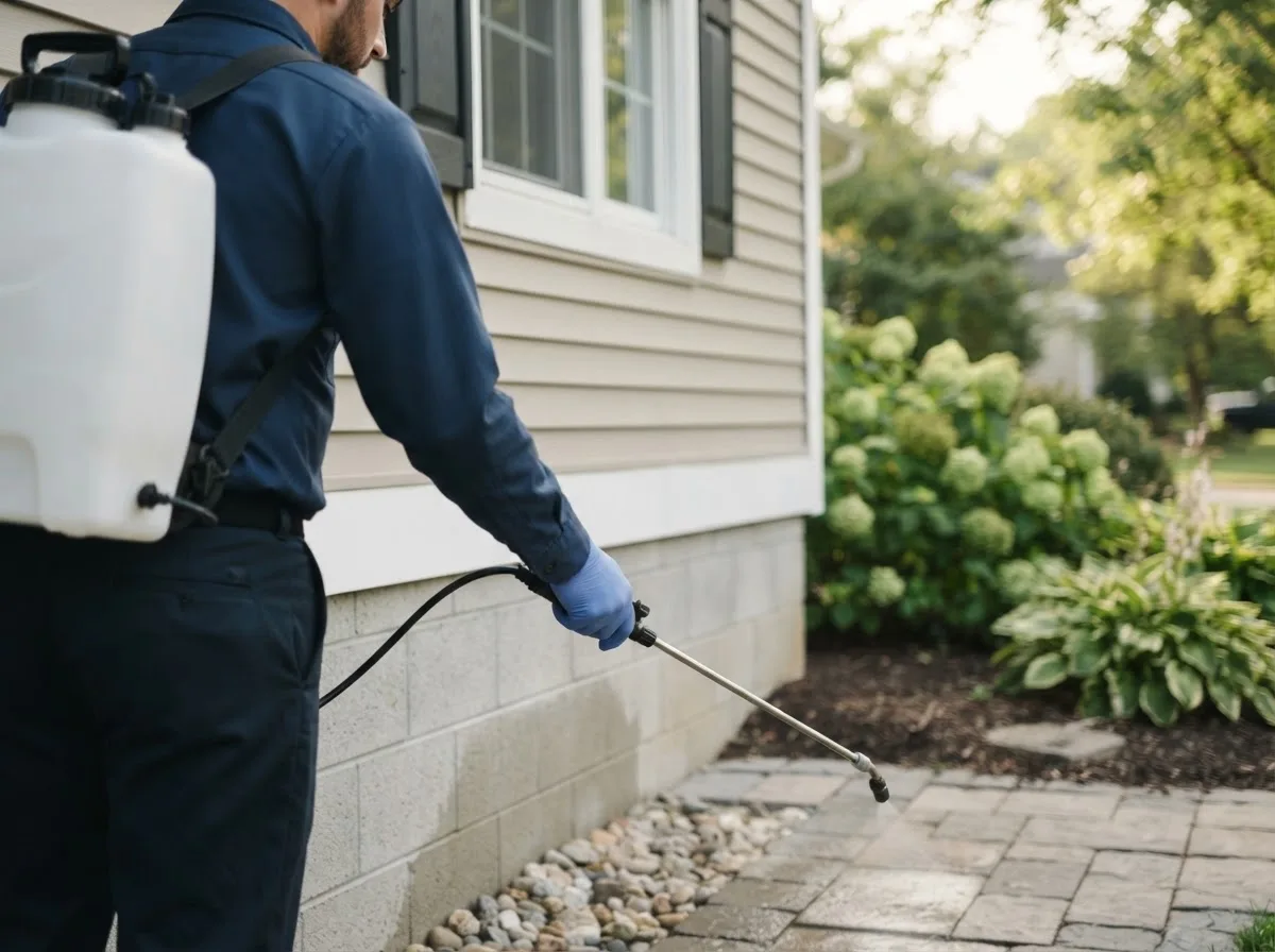 Pest control technician inspecting a home in Vinton, OH